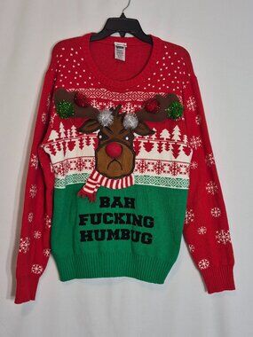 SPENCER'S Red Crew Neck Ugly Christmas Holiday Sweater; Size XL